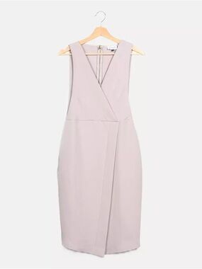 Sleeveless Wrap-Front Midi Dress in Light Taupe